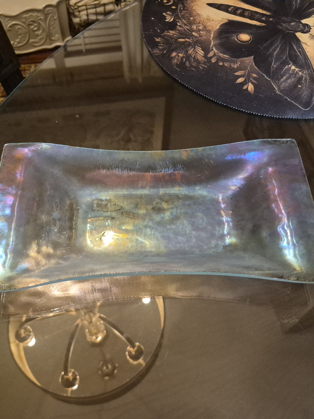 Iridescent Glass Rectangular Decorative Tray